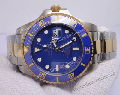 BP Factory Replica Rolex 2-tone Submariner blue Ceramic Bezel Replica watch 42mm